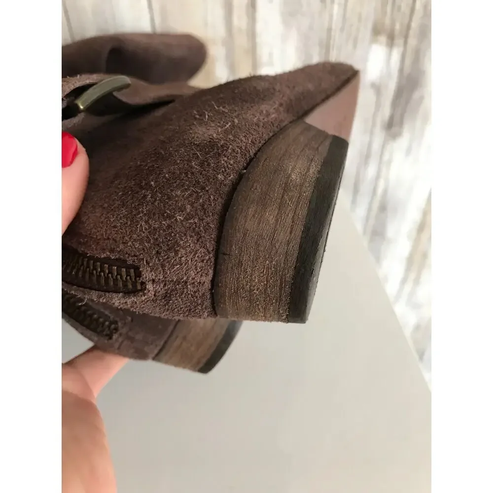 JOIE Many Roads Over The Knee Brown Suede Flat Boots Buckle Zipper 37 6.5